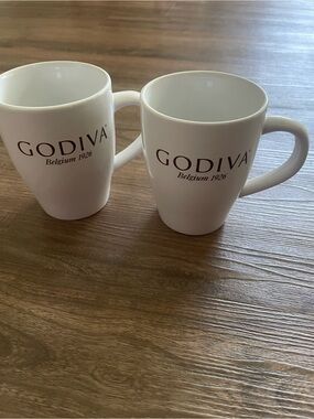 Godiva White Ceramic Logo Mugs - Set of 2